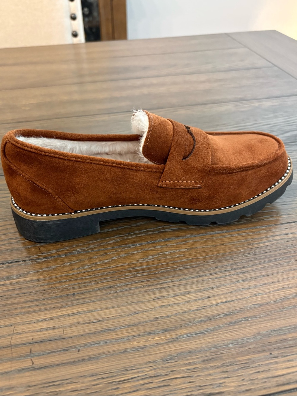 Taryn Rose Women's Chestnut Suede Fur-Lined Penny Loafers Size 7 1/2 - Picture 5 of 8